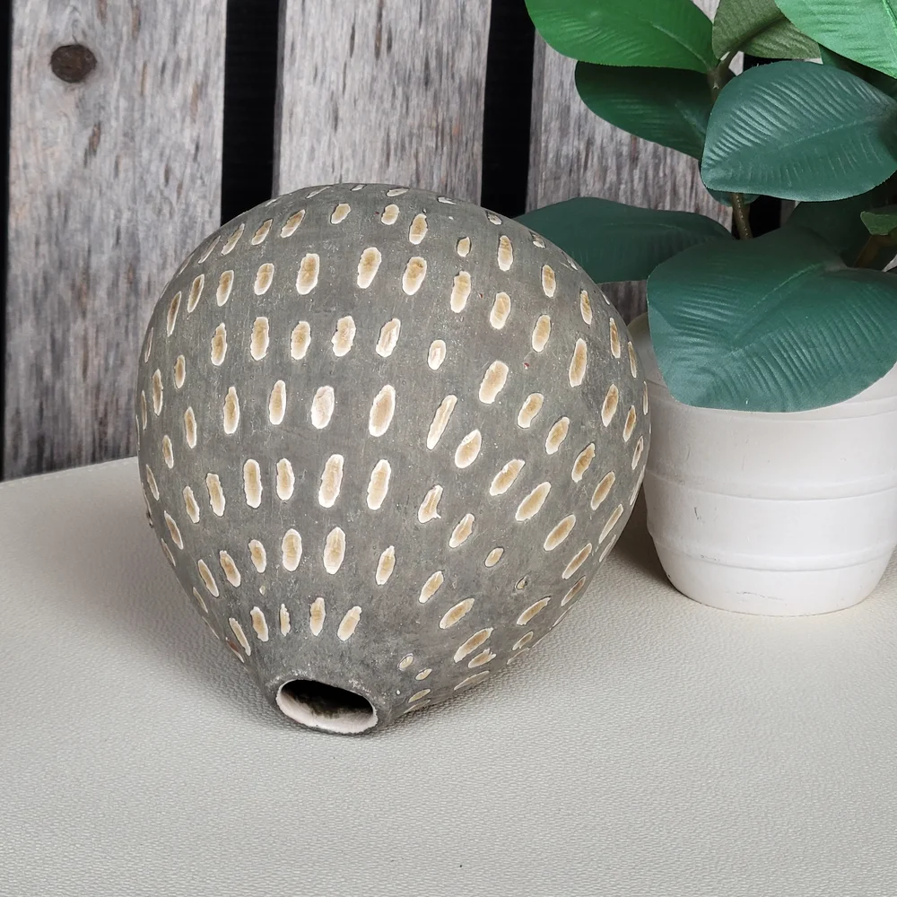Creative Co-Op Gray and Cream TERRACOTTA  Textured Teardrop Bud Vase